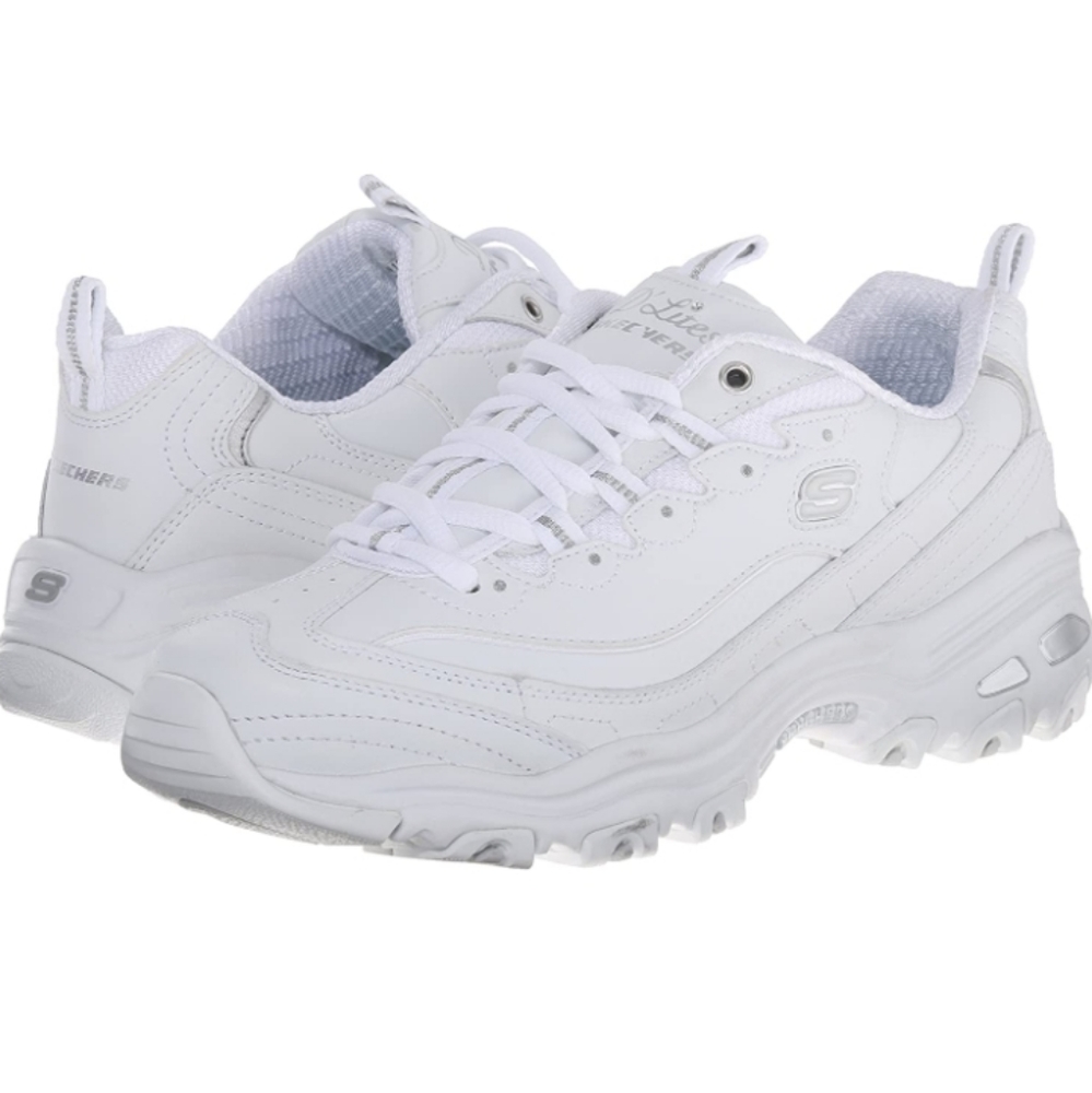 Skechers D'lites with memory foam insoles. white and silver, size 11, 41 EU
